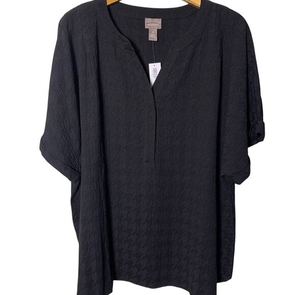 Chico's Top Women's Size 4 (2X) Black Houndstooth Jacquard Crinkle Popover NWT - Picture 2 of 7